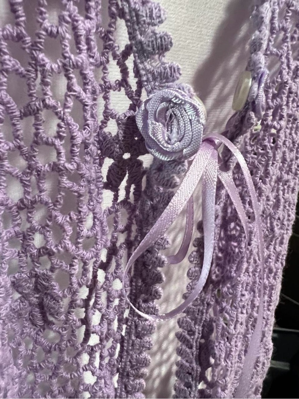 Lilac Crochet Open-Front Women's Sweater Cardigan - Picture 2 of 7